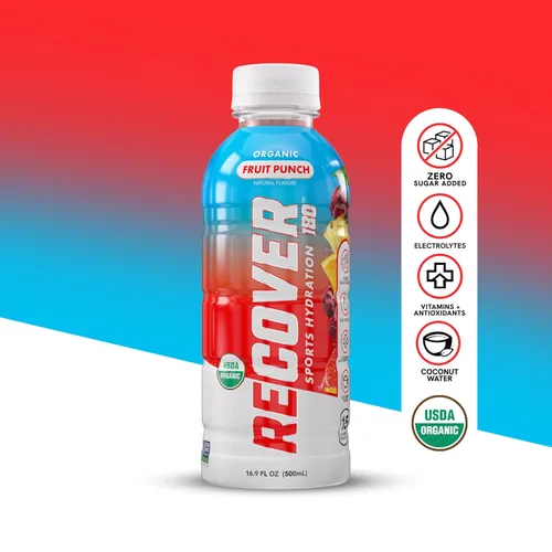 Vista 4 de RECOVER 180 Bebida de hidratación deportiva orgánica, sin azúcar añadido, bebida deportiva de 20 calorías, sabores orgánicos con vitaminas