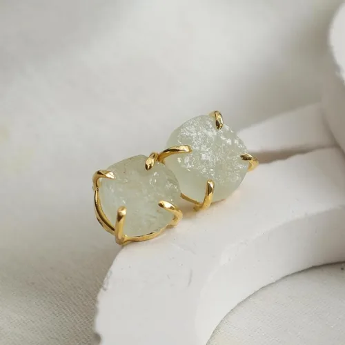Vista 115 de Gempires Natural Raw Prong Setting Stud Earrings, 8-10 mm Crystals Earring, Handmade Jewelry, Gift for Her