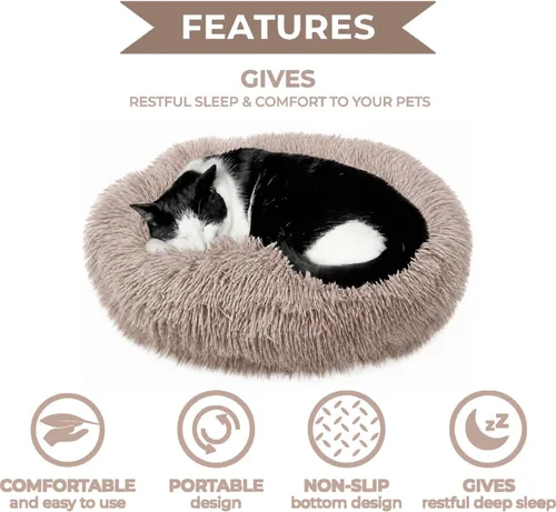 Vista 3 de Whiskers & Friends Cama para Gatos, Camas para Gatos de Interior Lavables, Cama Ortopédica Suave Esponjosa Redonda Calmante para Mascotas