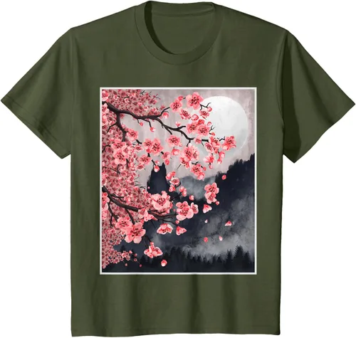 Vista 14 de Sakura - Camiseta japonesa de cerezo en flor japonesa, Negro, S