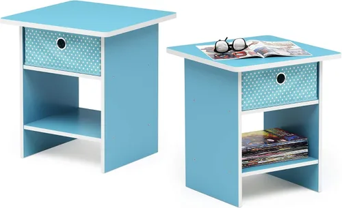 Vista 42 de Furinno Dario - Mesa auxiliar / estante de almacenamiento de noche con cajón de contenedor, pino ámbar/negro, 1 paquete, contenedor superior
