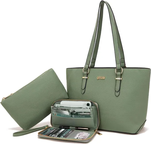 Vista 20 de Qiyuer - Juego de carteras y bolsos para mujer, bolso de trabajo, bolso de mano, bolso de hombro con asa superior, bolso con cartera a juego
