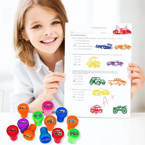 Vista 5 de Sellos de auto y camión para niños, regalos temáticos de fiesta de cumpleaños de automóviles y camiones, suministros de decoración de automóviles