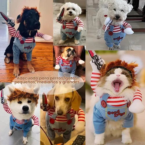 Vista 4 de Tealots Disfraz de muñeca mortal para mascota, divertido disfraz de Halloween para perro, ropa linda para perros pequeños, medianos y grandes, traje