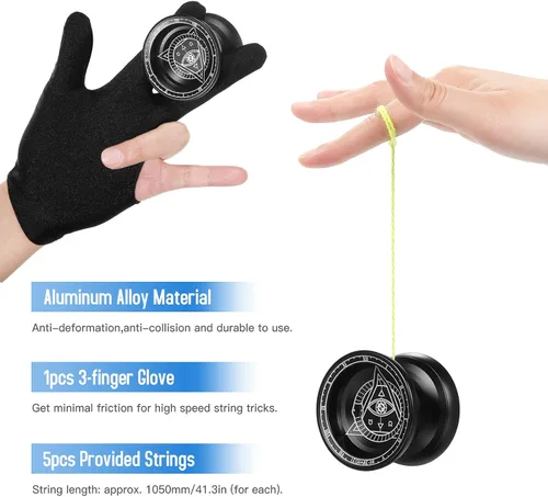 Vista 6 de Lixada Yoyo profesional de aluminio competitivo Yoyo Ball Yo Yo regalo con 5 cuerdas de repuesto y guante, ideal para principiantes y para trucos