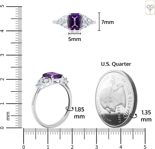 Vista 4 de MAX + STONE Anillos de piedras preciosas de oro de 10 quilates para mujer, anillo de aniversario con piedra natal de corte esmeralda, anillo