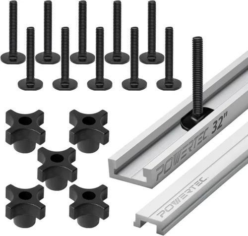 Vista 13 de Powertec - Perfil en T universal de doble corte con agujeros de montaje pretaladrados