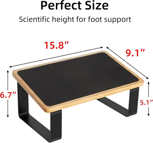 Vista 5 de Reposapiés para debajo del escritorio en el trabajo, taburetes ergonómicos de madera con metal con superficie de goma antideslizante, reposapiés