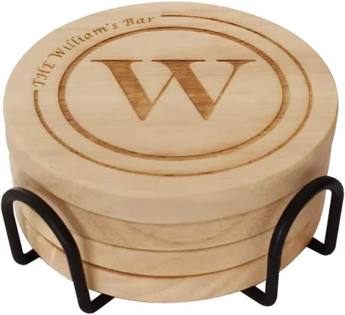 Vista 6 de Posavasos de madera personalizados para bebidas, grabado personalizado, monograma, grandes regalos para familiares, amigos o para ti mismo