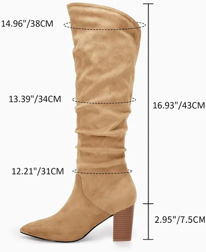 Vista 4 de Coutgo Botas altas hasta la rodilla para mujer, con tacón ancho de pantorrilla, puntera puntiaguda, botas largas para invierno