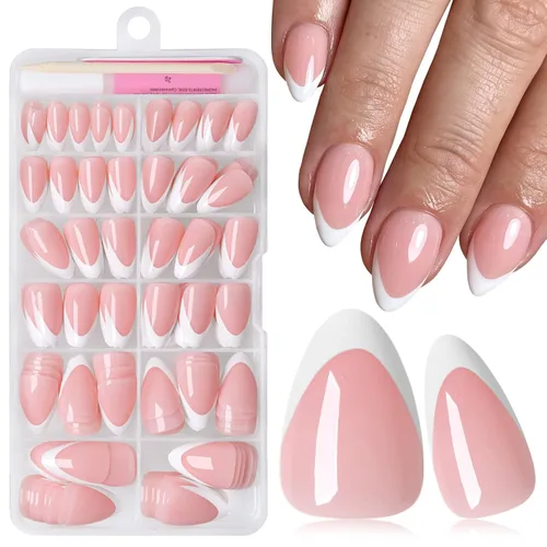 Vista 14 de 240 uñas postizas medianas de almendra a presión con punta francesa