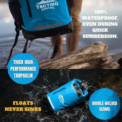 Vista 4 de TACTIKO Mochila resistente 100% impermeable, bolsas secas enrollables para kayak, senderismo, campamento, supervivencia