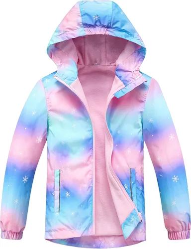 Vista 16 de M2C - Chaqueta ligera impermeable para exteriores con capucha para niñas, forro polar con estampado floral Perla de guepardo