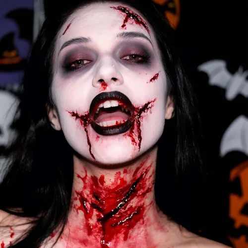 Vista 7 de Spray de sangre falsa de 2.0 onzas, maquillaje de sangre de vampiro para Halloween Cosplay, lavable