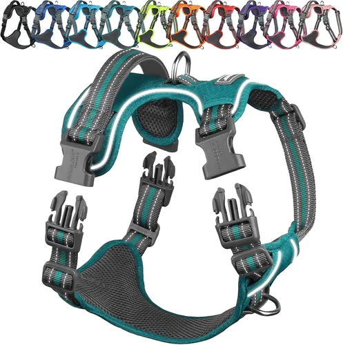 Vista 18 de Vivaglory - Arnés de arnés para perro sin tirones, XS, color negro, estampado with Handle Front and Back Clip for Training & Pulling, No Pull &