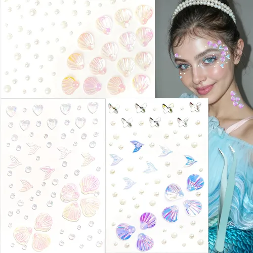 Vista 9 de NOOEPC Calcomanías de diamantes de imitación de corazón para rostro, calcomanías de lazo esenciales para festivales, accesorios de rave, calcomanías