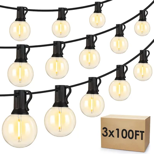 Vista 10 de Mlambert Luces de Cadena LED para Exteriores de 100 Pies, Luces Regulables para Patio Globo G40 con 50+3 Bombillas Impermeables Inastillables