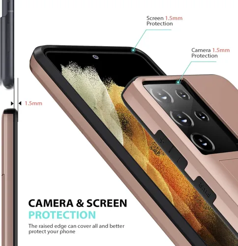 Vista 5 de ZUSLAB Funda tipo cartera compatible con Samsung Galaxy S21 Ultra 5G, con tarjetero y a prueba de golpes, antiarañazos, compatible con Samsung Oro