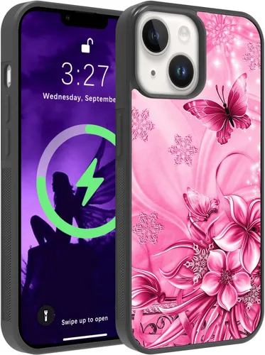 Vista 13 de OOK Diseños para iPhone 14 Pro Max Funda con Purpurina Mariposa Púrpura Diseño de Nebulosa Espacial PC Duro + TPU Suave Parachoques Antideslizante