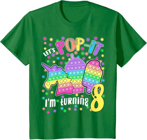 Vista 33 de Let's Pop-it I'm turning 8 Colorful 8th Birthday - Camiseta para niña, Negro