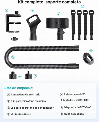 Vista 8 de Soporte de micrófono de cuello de cisne de 19" para escritorio, brazo