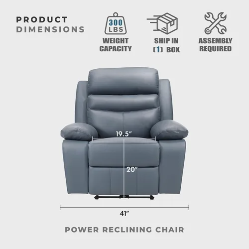 Vista 4 de Lexicon Silla Reclinable para Sala de Estar de Combinación de Cuero, Asientos para Cine en Casa, Sillón Reclinable Pegado a la Pared, Sillón Azul