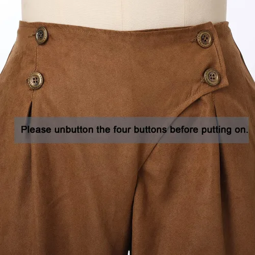 Vista 4 de GRACEART Pantalones renacentistas para mujer, pantalones de pirata, de gamuza, cintura alta, con doble botonadura, medievales