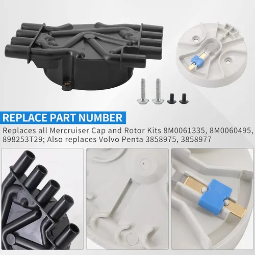 Vista 3 de V8 Kit de tapa y rotor para motores Mercruiser y Volvo Penta 5.0, 5.7, 6.2, 350 MAG MPI 5.0 5.7 GXI GI - 898253T29, 8M0060495, 3858975, 3858977