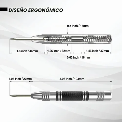 Vista 2 de Paquete de 2 perforadores centrales automáticos, de acero resistente de 5 pulgadas, con resorte central con herramienta de perforación de tensión