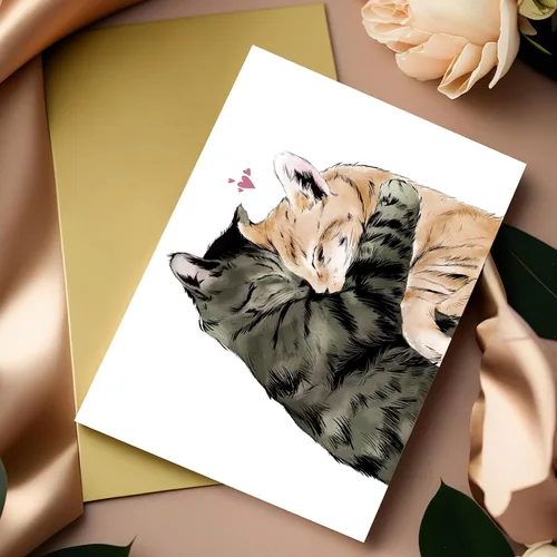 Vista 3 de Tarjeta de San Valentín para novio y novia, bonita tarjeta de aniversario de gatos para él y ella, adorable regalo de San Valentín