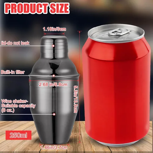 Vista 2 de Nitial Coctelera profesional de acero inoxidable, 6 unidades, mezclador de bebidas Martini, colador integrado para barman sin fugas, mezclador