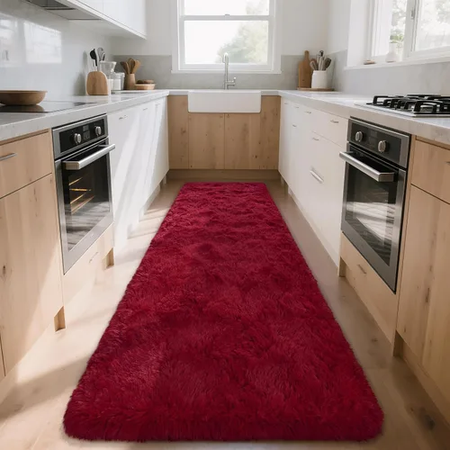 Vista 10 de DETUM Alfombra pequeña de 2 x 3 pies para dormitorio, Kicthen entrada, pasillo, lavable, antideslizante, color borgoña, alfombras de felpa