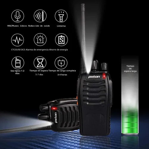 Vista 2 de pxton Walkie Talkies para adultos, radios bidireccionales de largo alcance con auriculares, radio de mano de 16 canales de 2 vías recargable