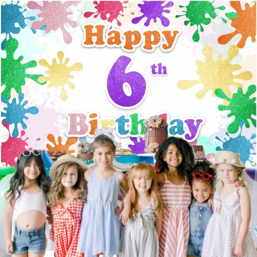 Vista 2 de Cartel de fondo de feliz cumpleaños 6 con diseño de grafiti colorido, decoración de fondo para artistas, niños y niñas, fiesta de cumpleaños