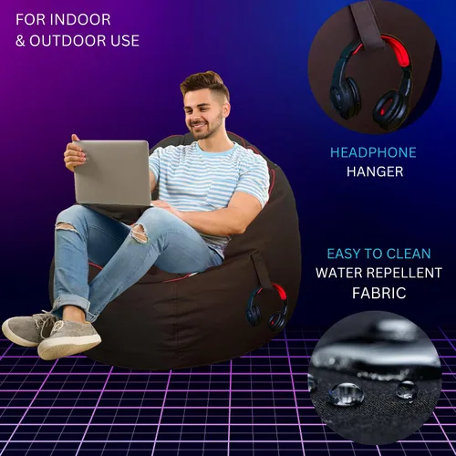 Vista 3 de Puf para videojuegos, relleno de espuma viscoelástica, bolsillo de almacenamiento y gancho para auriculares, para adultos, adolescentes y niños, puf