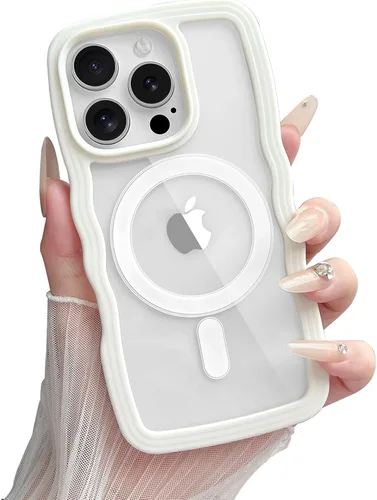 Vista 44 de Yeddabox Magsafe - Funda compatible con iPhone 13, diseño de ondas, lindo marco de colores de caramelo con ondas de agua, a prueba de golpes