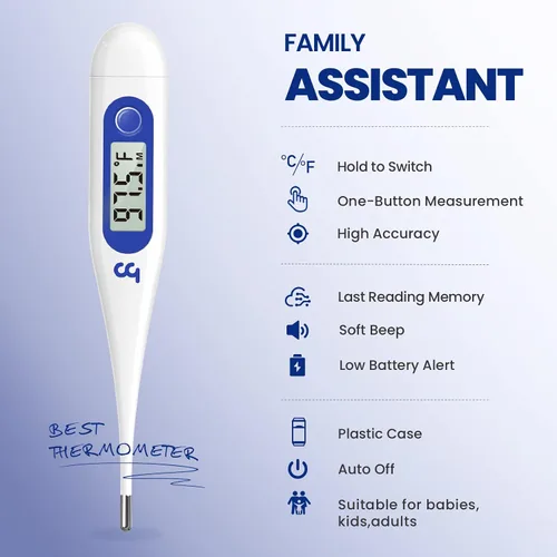 Vista 6 de Termómetro Femometer para adultos y niños, termómetro digital con alerta de fiebre, recuperación de memoria, C/F intercambiable, para uso oral