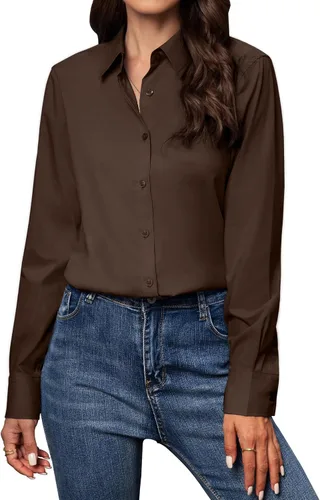 Vista 26 de Camisas con botones para mujer de ajuste clásico, camisa de vestir, camisa de trabajo, de negocios, casual, de manga larga, blusa, tops