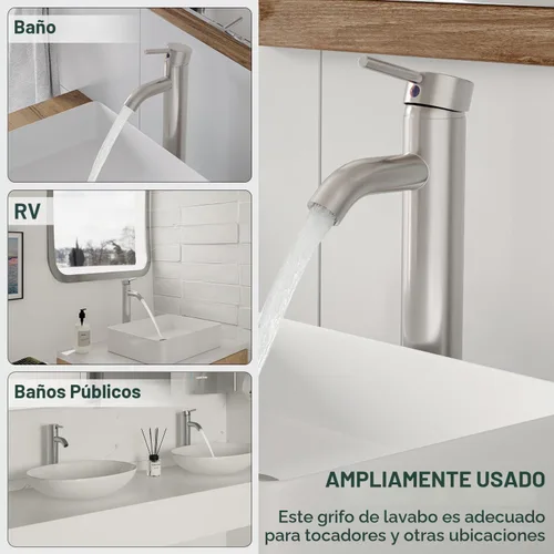 Vista 7 de Canilla monomando Greenspring para lavamanos de baño, de acero inoxidable, SYNCHKG080148