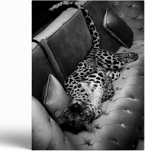 Vista 18 de Impresión de guepardo en el espejo, impresión de fotografía en blanco y negro, leopardo vintage en blanco y negro, fotos de espejo con aspecto