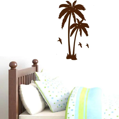 Vista 6 de 2 calcomanías de vinilo para pared, diseño de palmera de coco, pájaros, para sala de estar, escuela, guardería, dormitorio, habitaciones de niños