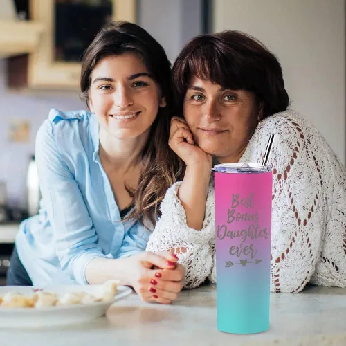 Vista 5 de Regalo para hija o nuera, vaso delgado de 20 onzas para ella, regalos de feliz cumpleaños de mamá o papá con tapa y popote