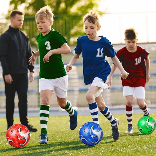 Vista 6 de Deekin 6 pelotas de fútbol con bomba de tamaño 5/4/3 oficial para deportes exteriores, pelota de fútbol desinflada a máquina, para interiores