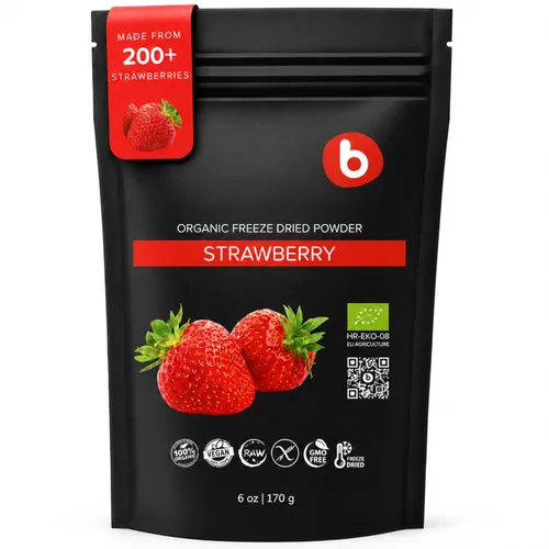 Vista 10 de Polvo de fresa liofilizado orgánico de fresas orgánicas liofilizadas – Rico en fibra, para batidos, hornear y colorante natural de alimentos rosa