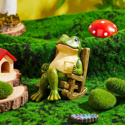 Vista 6 de Jetec Estatua de jardín de rana con energía solar en miniatura, decoración del día de la madre, regalos para decoración del hogar, accesorios
