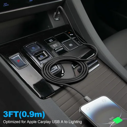 Vista 7 de Snisre Cable Carplay para automóvil, USB A a cable Lightning de 3 pies compatible con iPhone 14, 13, 12, 11 Pro Max, XR, XS X, cable de carga