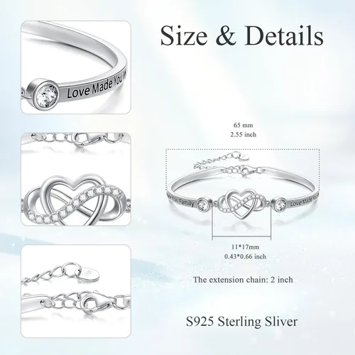 Vista 2 de AOBOCO Pulsera de corazón infinito ajustable de plata de ley 925 para hermana, mejor amiga, hija, mamá, abuela, nieta, nuera, madrina, ahijada