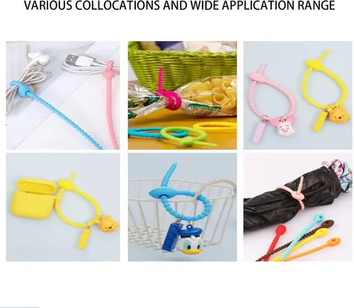 Vista 8 de Bridas de silicona reutilizables coloridas, bridas de cables duraderas, cordones de silicona multiusos (16 unidades)
