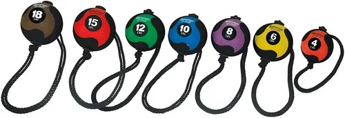 Vista 2 de AEROMATS Elite Power Rope - Pelota medicinal para entrenamiento de fuerza central/movimientos de rotación, 10 libras, color negro/azul, 9 pulgadas