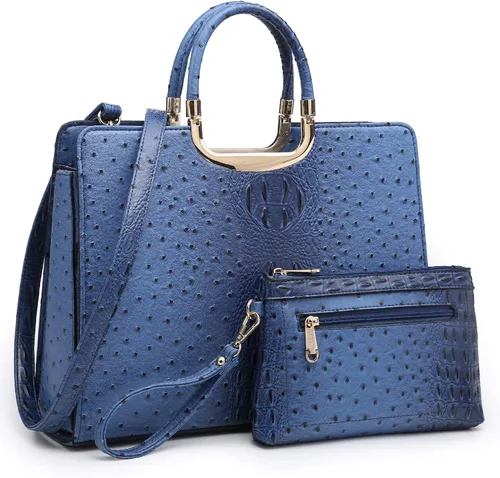 Vista 12 de Bolso de mano para mujer con asa superior, bolso de hombro, bolso tipo tote, cartera con billetera a juego 2-azul cocodrilo